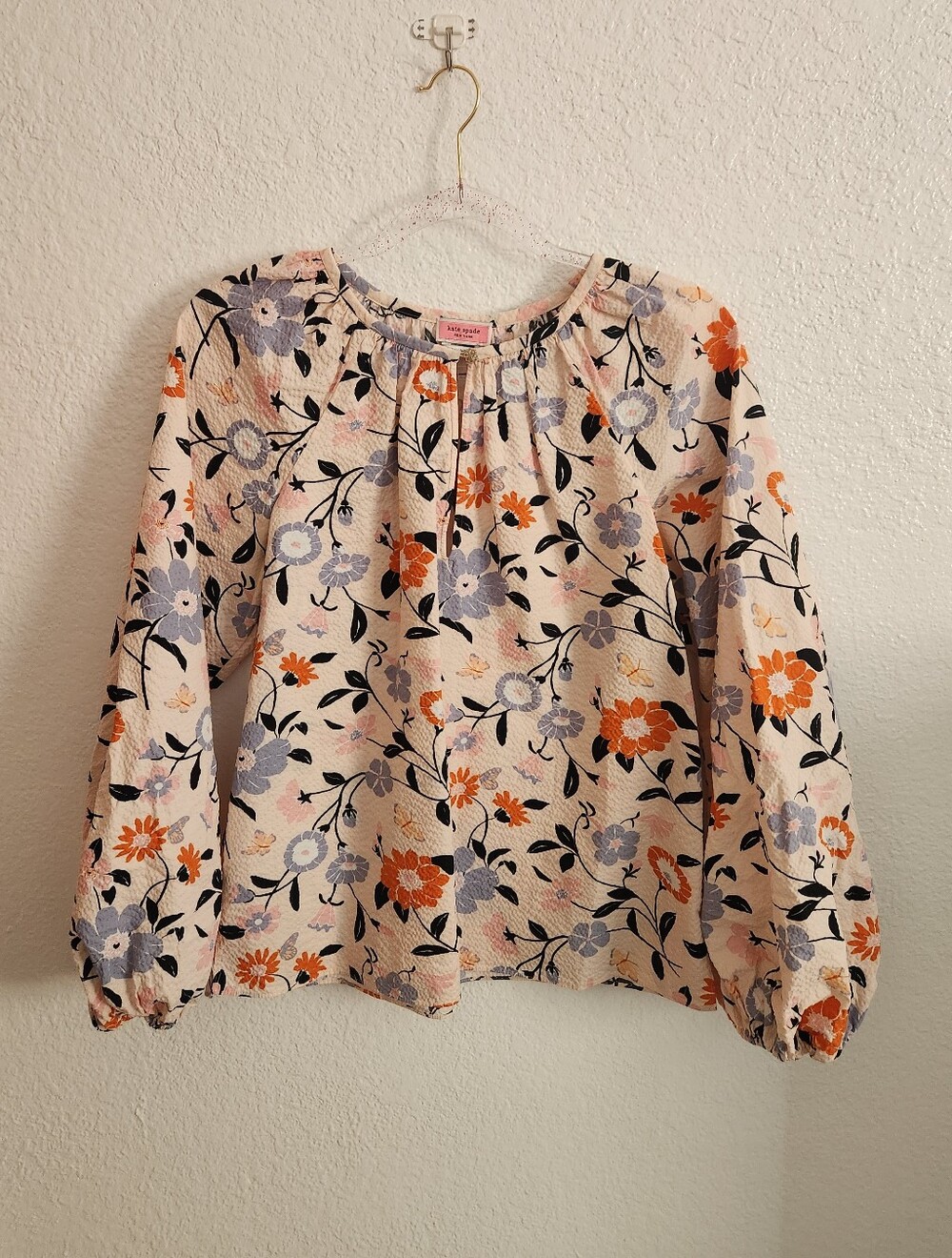 Kate Spade Floral Cream Long Sleeve Blouse
